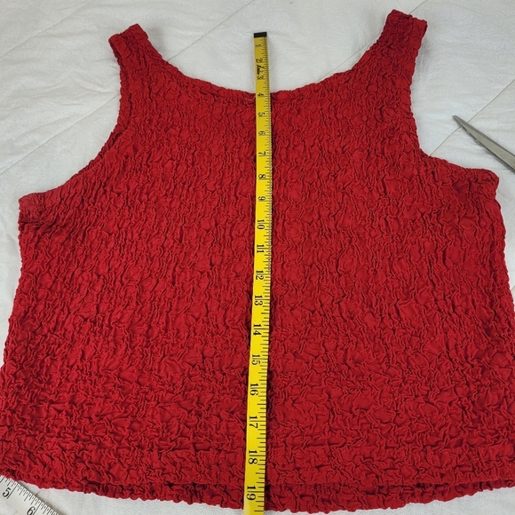 Valerie Stevens Petite ruched textured 100% silk red tank round neck classic 12P - Picture 7 of 12